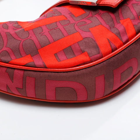 FENDI Nylon Mamma Hobo Shoulder Bag Red WS21057