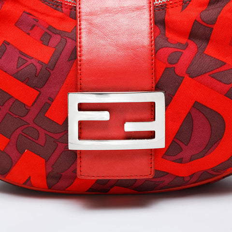 FENDI Nylon Mamma Hobo Shoulder Bag Red WS21057