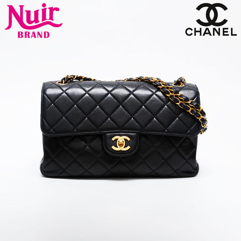 CHANEL No. 4 1996-1997 Lambskin Chain Double Face Matelasse 25 Shoulder Bag black WS21078