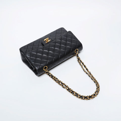 CHANEL No. 1 1989-1991 Matelasse 25 Double Flap Chain Shoulder Bag black WS21079