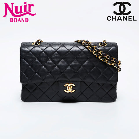 CHANEL No. 1 1989-1991 Matelasse 25 Double Flap Chain Shoulder Bag black WS21079
