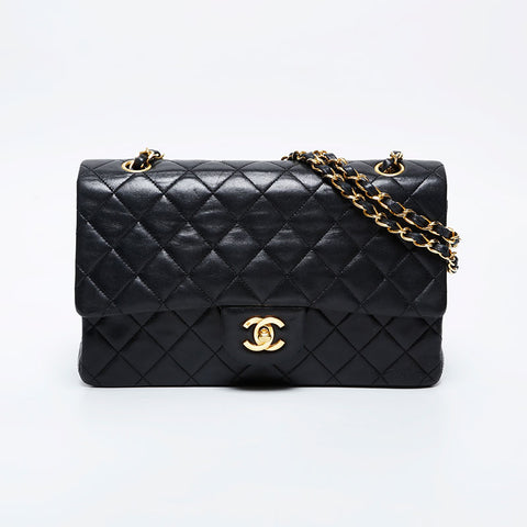 CHANEL No. 1 1989-1991 Matelasse 25 Double Flap Chain Shoulder Bag black WS21079