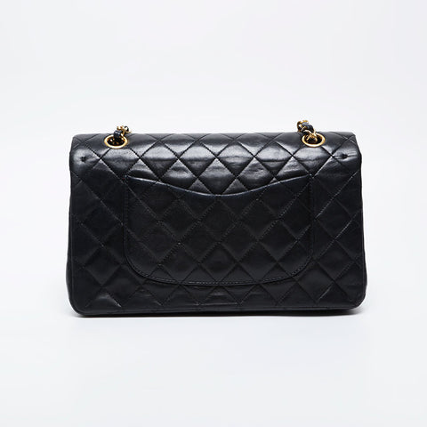 CHANEL No. 1 1989-1991 Matelasse 25 Double Flap Chain Shoulder Bag black WS21079