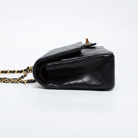 CHANEL No. 1 1989-1991 Matelasse 25 Double Flap Chain Shoulder Bag black WS21079