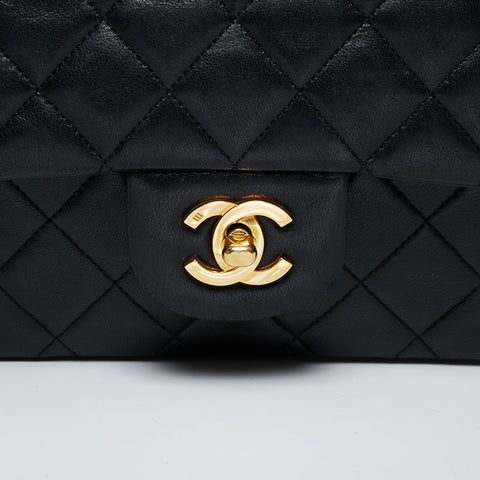 CHANEL No. 1 1989-1991 Matelasse 25 Double Flap Chain Shoulder Bag black WS21079