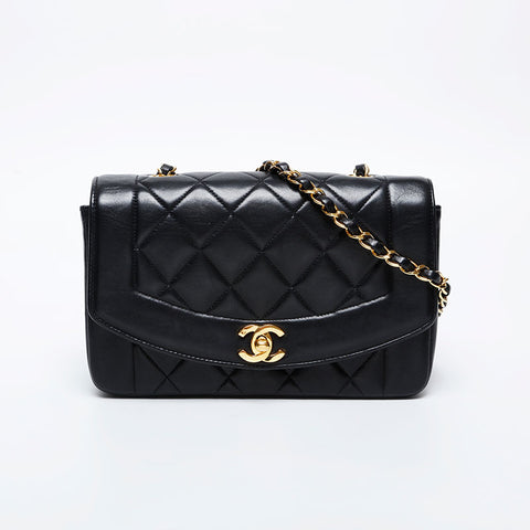 CHANEL No. 2 Diana Flap Chain 1991-1994 Shoulder Bag black WS21080