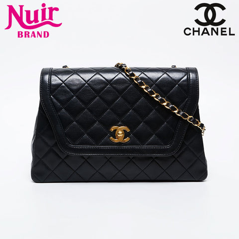 CHANEL No. 1 1989-1991 Flap Lambskin Matelasse Chain Shoulder Bag black WS21081