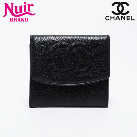 CHANEL No. 3 1994-1996 Caviar Skin COCO Mark Coin case black WS21085