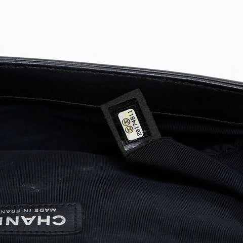 CHANEL 20s 2014-2015 Tweed Boy Chanel Silver Metal Shoulder Bag black WS21087