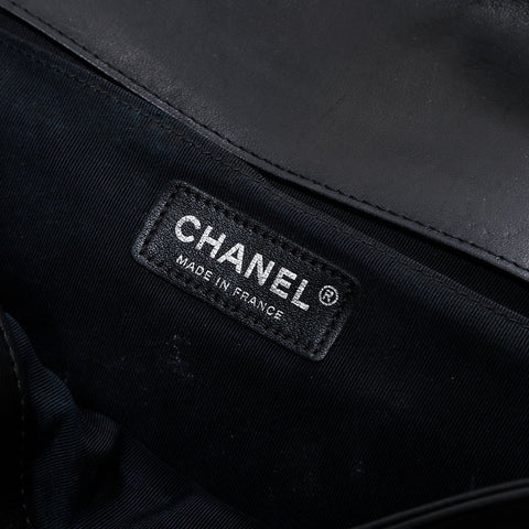 CHANEL 20s 2014-2015 Tweed Boy Chanel Silver Metal Shoulder Bag black WS21087