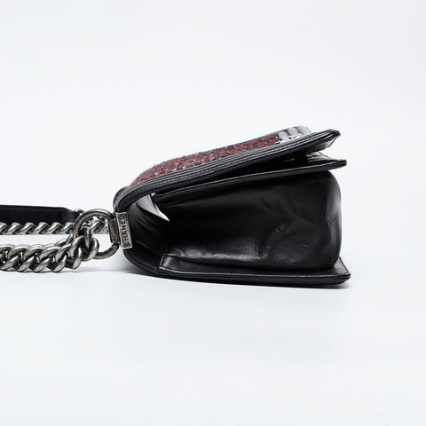 CHANEL 20s 2014-2015 Tweed Boy Chanel Silver Metal Shoulder Bag black WS21087