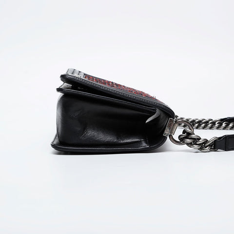 CHANEL 20s 2014-2015 Tweed Boy Chanel Silver Metal Shoulder Bag black WS21087