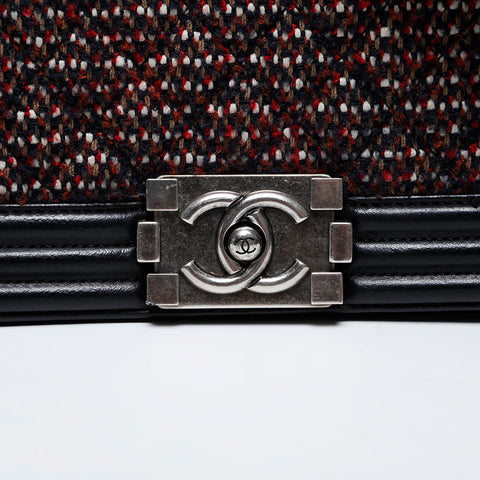 CHANEL 20s 2014-2015 Tweed Boy Chanel Silver Metal Shoulder Bag black WS21087