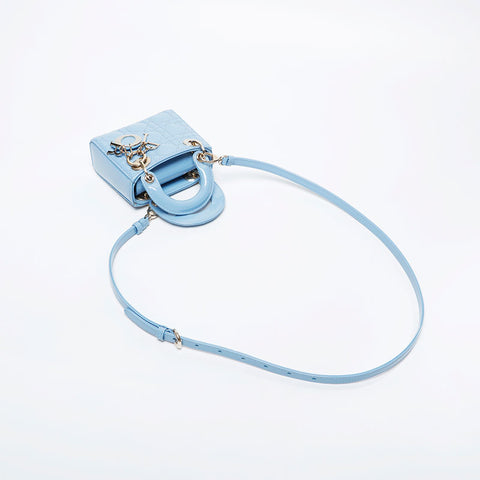 Christian Dior Mini Micro Lady Dior 2-way patent leather Handbag blue WS21088