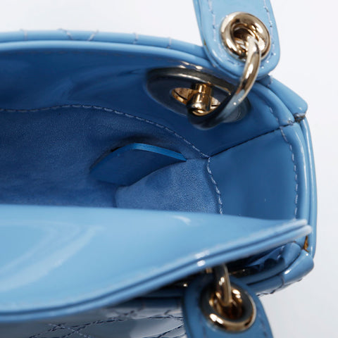 Christian Dior Mini Micro Lady Dior 2-way patent leather Handbag blue WS21088