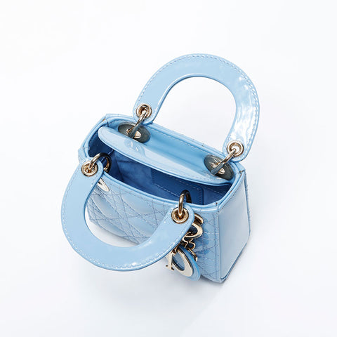 Christian Dior Mini Micro Lady Dior 2-way patent leather Handbag blue WS21088