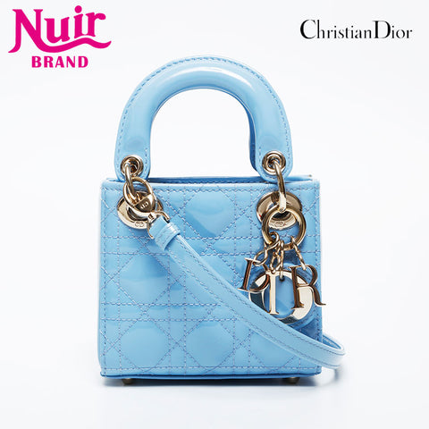 Christian Dior Mini Micro Lady Dior 2-way patent leather Handbag blue WS21088