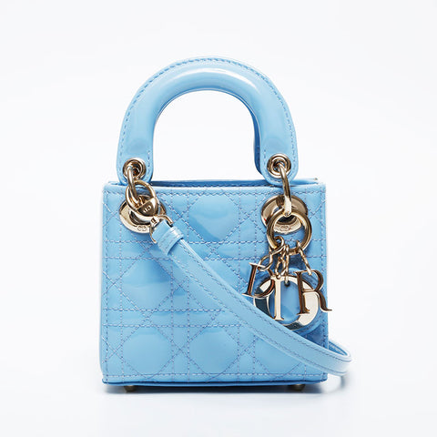 Christian Dior Mini Micro Lady Dior 2-way patent leather Handbag blue WS21088