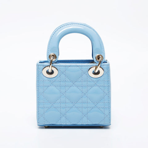Christian Dior Mini Micro Lady Dior 2-way patent leather Handbag blue WS21088