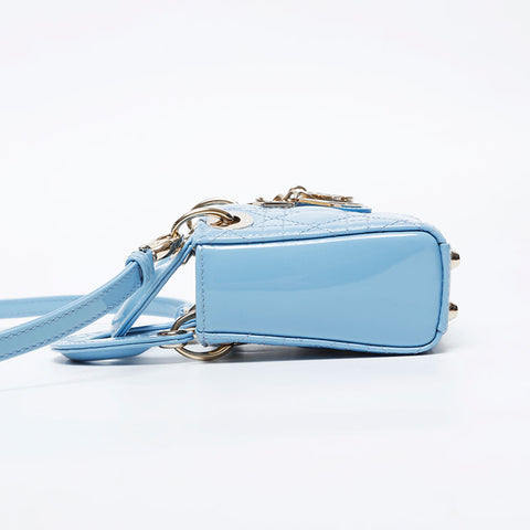 Christian Dior Mini Micro Lady Dior 2-way patent leather Handbag blue WS21088