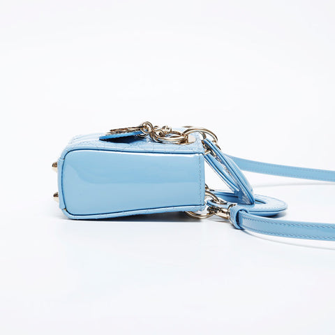 Christian Dior Mini Micro Lady Dior 2-way patent leather Handbag blue WS21088