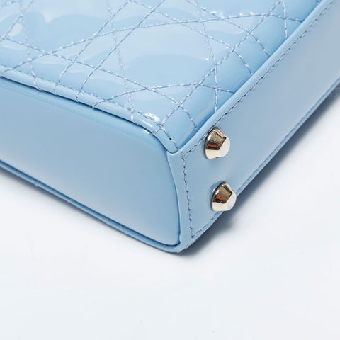 Christian Dior Mini Micro Lady Dior 2-way patent leather Handbag blue WS21088