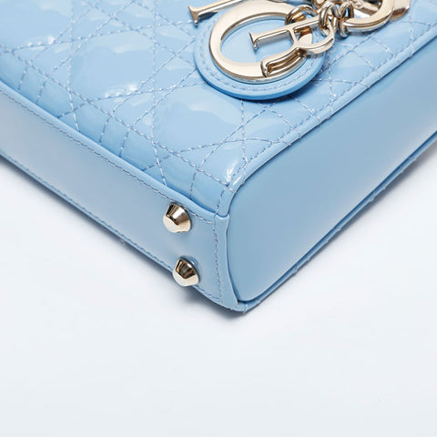 Christian Dior Mini Micro Lady Dior 2-way patent leather Handbag blue WS21088