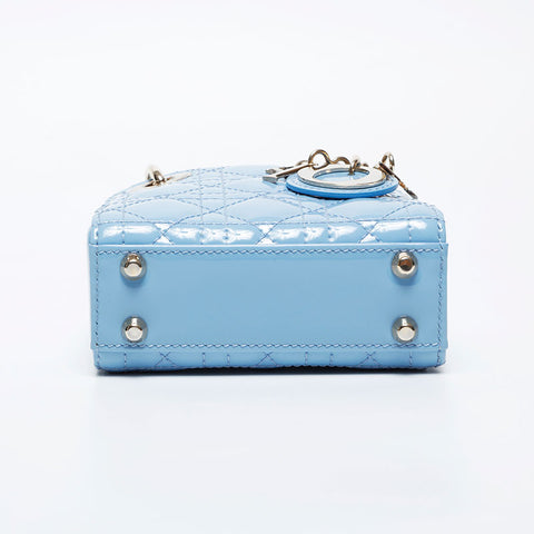 Christian Dior Mini Micro Lady Dior 2-way patent leather Handbag blue WS21088