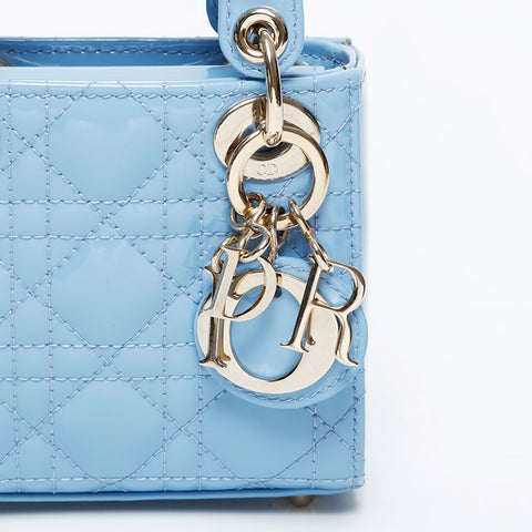 Christian Dior Mini Micro Lady Dior 2-way patent leather Handbag blue WS21088