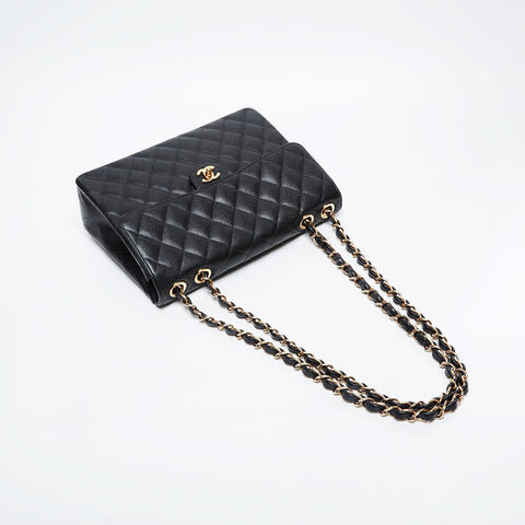 CHANEL No. 9 Caviar Skin Deca Matelasse 11.8" 2004-2005 Shoulder Bag black WS21091