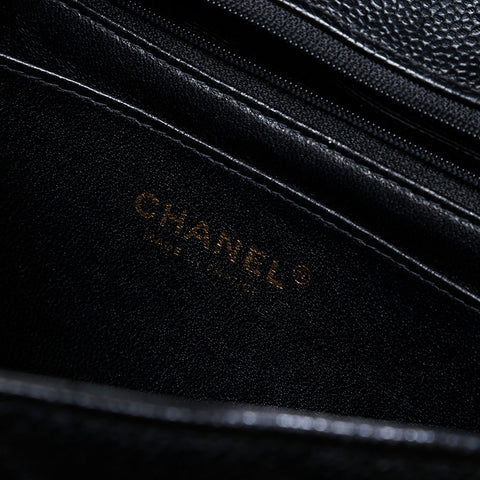CHANEL No. 9 Caviar Skin Deca Matelasse 11.8" 2004-2005 Shoulder Bag black WS21091