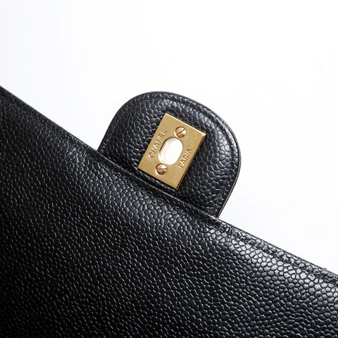 CHANEL No. 9 Caviar Skin Deca Matelasse 11.8" 2004-2005 Shoulder Bag black WS21091