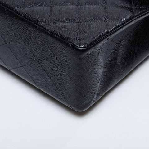 CHANEL No. 9 Caviar Skin Deca Matelasse 11.8" 2004-2005 Shoulder Bag black WS21091