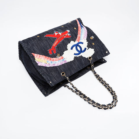 CHANEL 10 series 2005-2006 Denim Night Flight 2.55 Tote Bag Navy WS21092