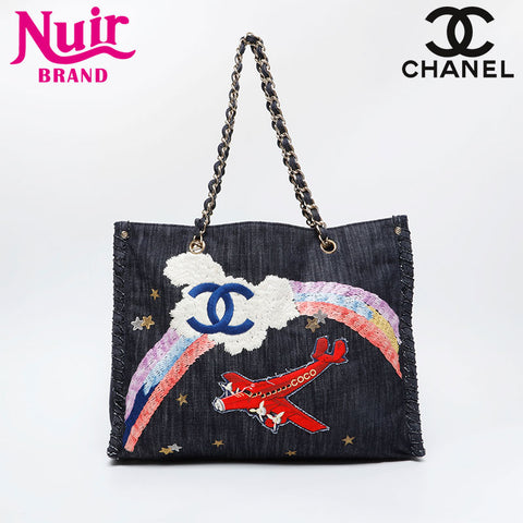 CHANEL 10 series 2005-2006 Denim Night Flight 2.55 Tote Bag Navy WS21092