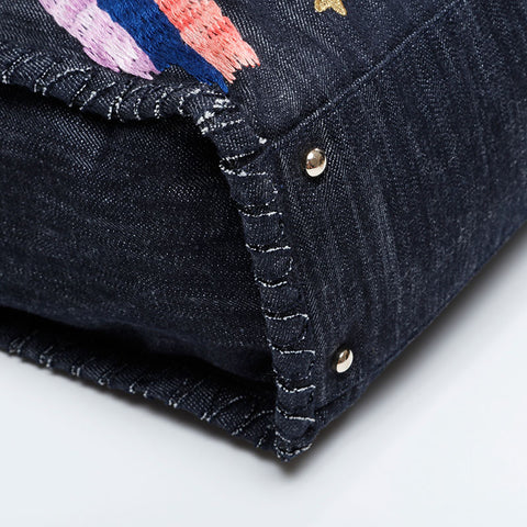 CHANEL 10 series 2005-2006 Denim Night Flight 2.55 Tote Bag Navy WS21092