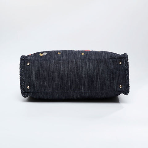 CHANEL 10 series 2005-2006 Denim Night Flight 2.55 Tote Bag Navy WS21092