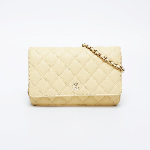 CHANEL 2021s Matelasse Chain Wallet Mini in Caviar Skin Shoulder Bag yellow WS21093