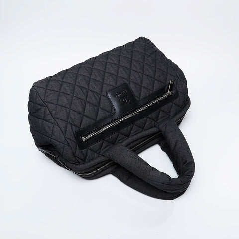 CHANEL No. 14 2010-2011 Denim Canvas Coco Cocoon Boston bag black WS21094