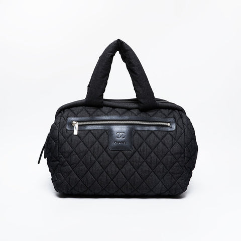 CHANEL No. 14 2010-2011 Denim Canvas Coco Cocoon Boston bag black WS21094