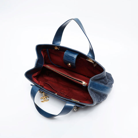 CHANEL No. 23 2016-2017 Denim 2-way Tote Shoulder Bag Navy WS21095