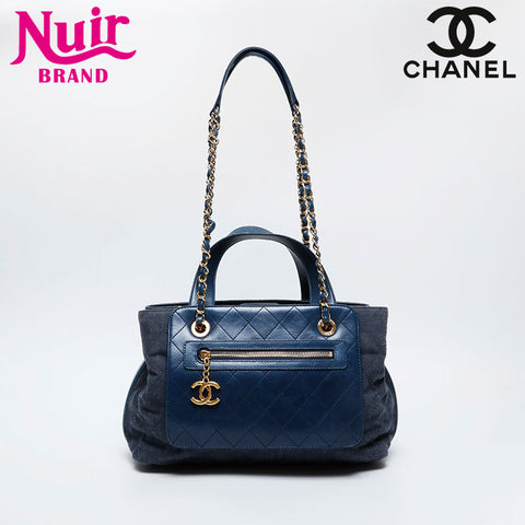 CHANEL No. 23 2016-2017 Denim 2-way Tote Shoulder Bag Navy WS21095