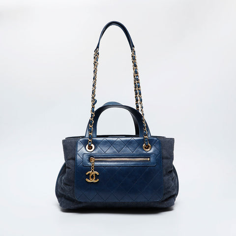 CHANEL No. 23 2016-2017 Denim 2-way Tote Shoulder Bag Navy WS21095