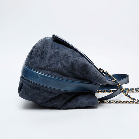 CHANEL No. 23 2016-2017 Denim 2-way Tote Shoulder Bag Navy WS21095