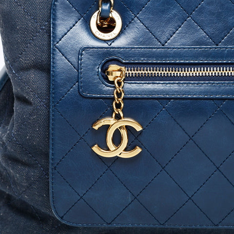 CHANEL No. 23 2016-2017 Denim 2-way Tote Shoulder Bag Navy WS21095
