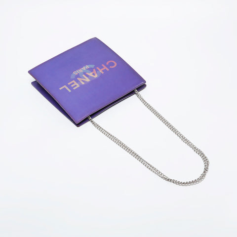 CHANEL No. 6 2000-2002 Hologram Logo Square Shoulder Bag purple WS21105