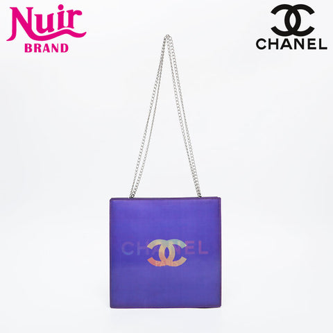 CHANEL No. 6 2000-2002 Hologram Logo Square Shoulder Bag purple WS21105