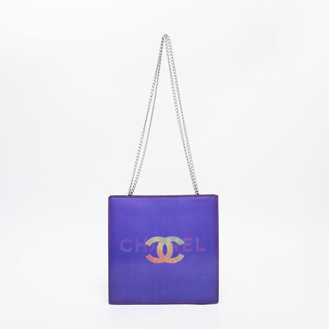 CHANEL No. 6 2000-2002 Hologram Logo Square Shoulder Bag purple WS21105