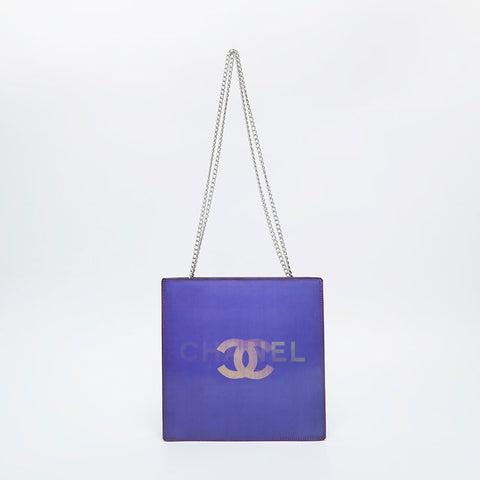 CHANEL No. 6 2000-2002 Hologram Logo Square Shoulder Bag purple WS21105
