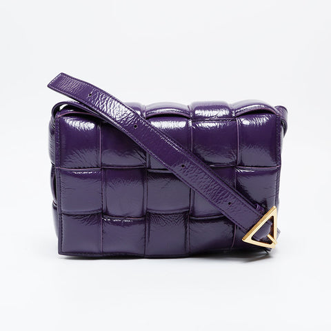 BOTTEGAVENETA Padded Cassette in Patent Leather Shoulder Bag purple WS21106